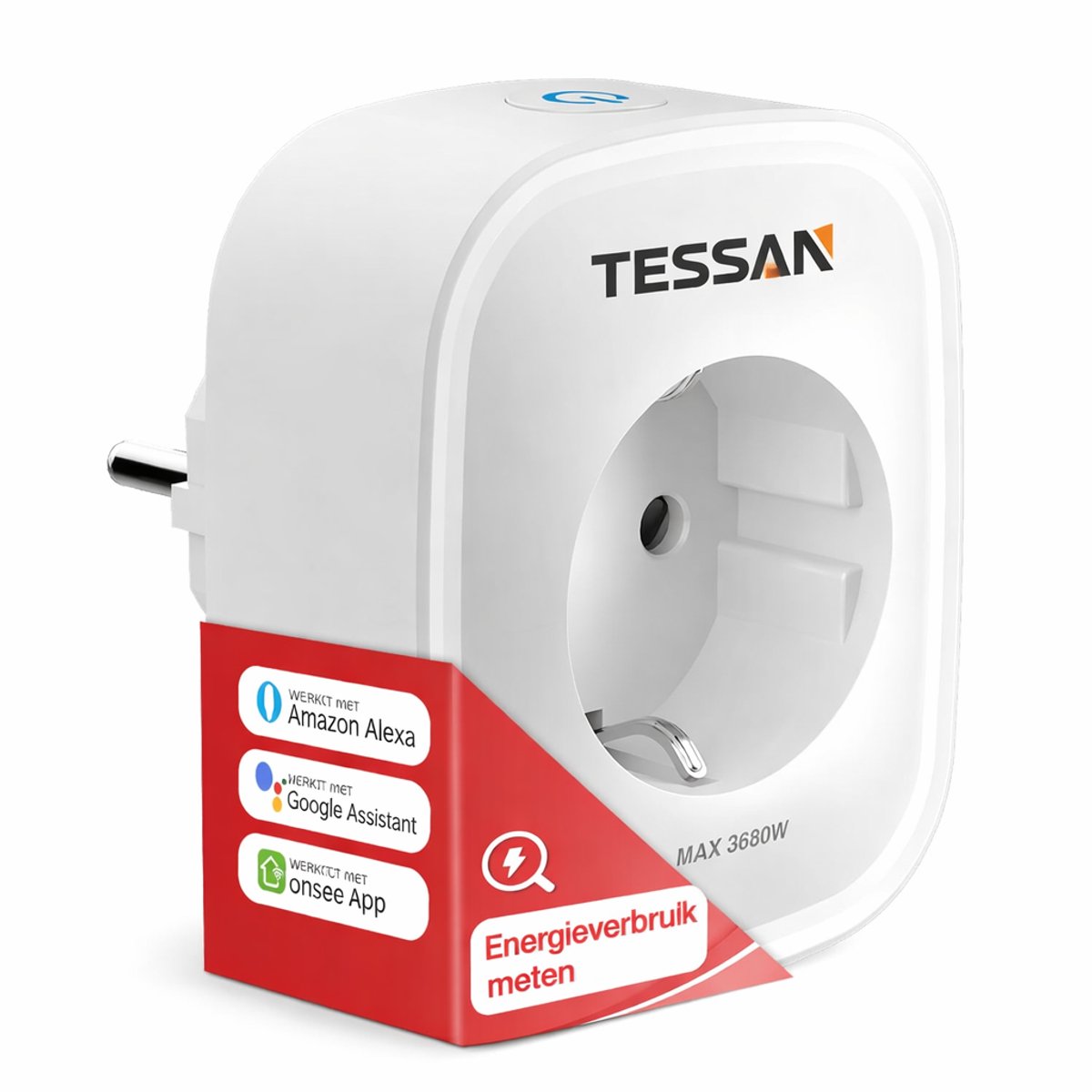 TESSAN One Plug - Slimme Stekker - 3680W - Smart Plug - met Energiemeter, App-bediening en Timerfunctie - EU - Smart Stekker - WiFi