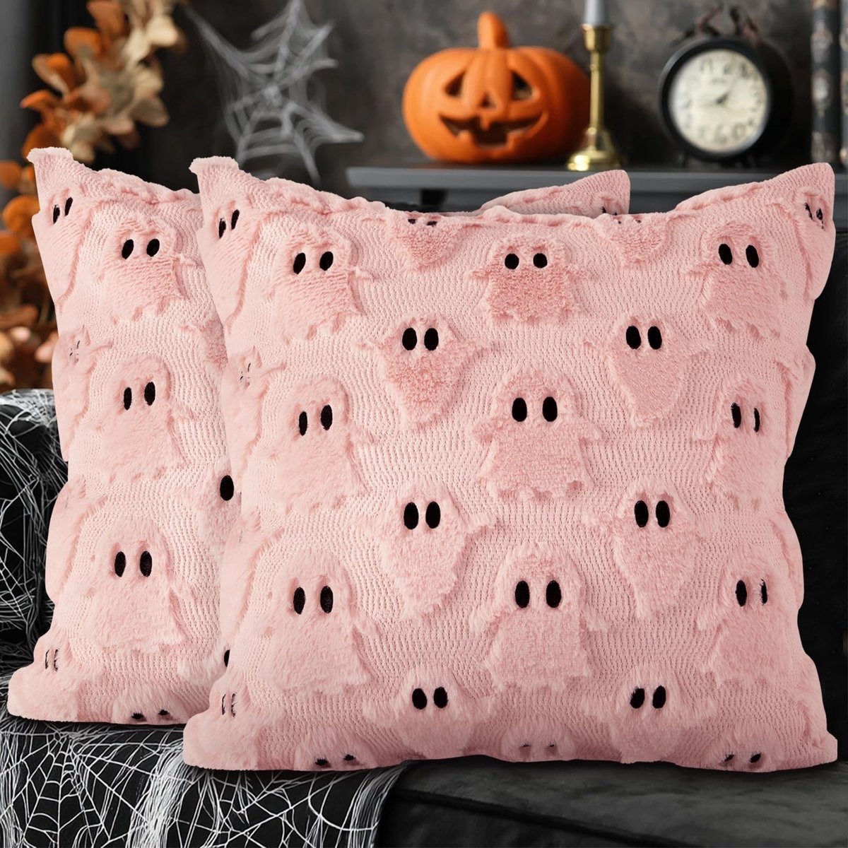 aladdien - Kussenslopen Halloween - Decoratieve Kussens - Roze - Pluche Kussens - Geest Motief - Perfect voor Beddengoed en Bank - Set van 2