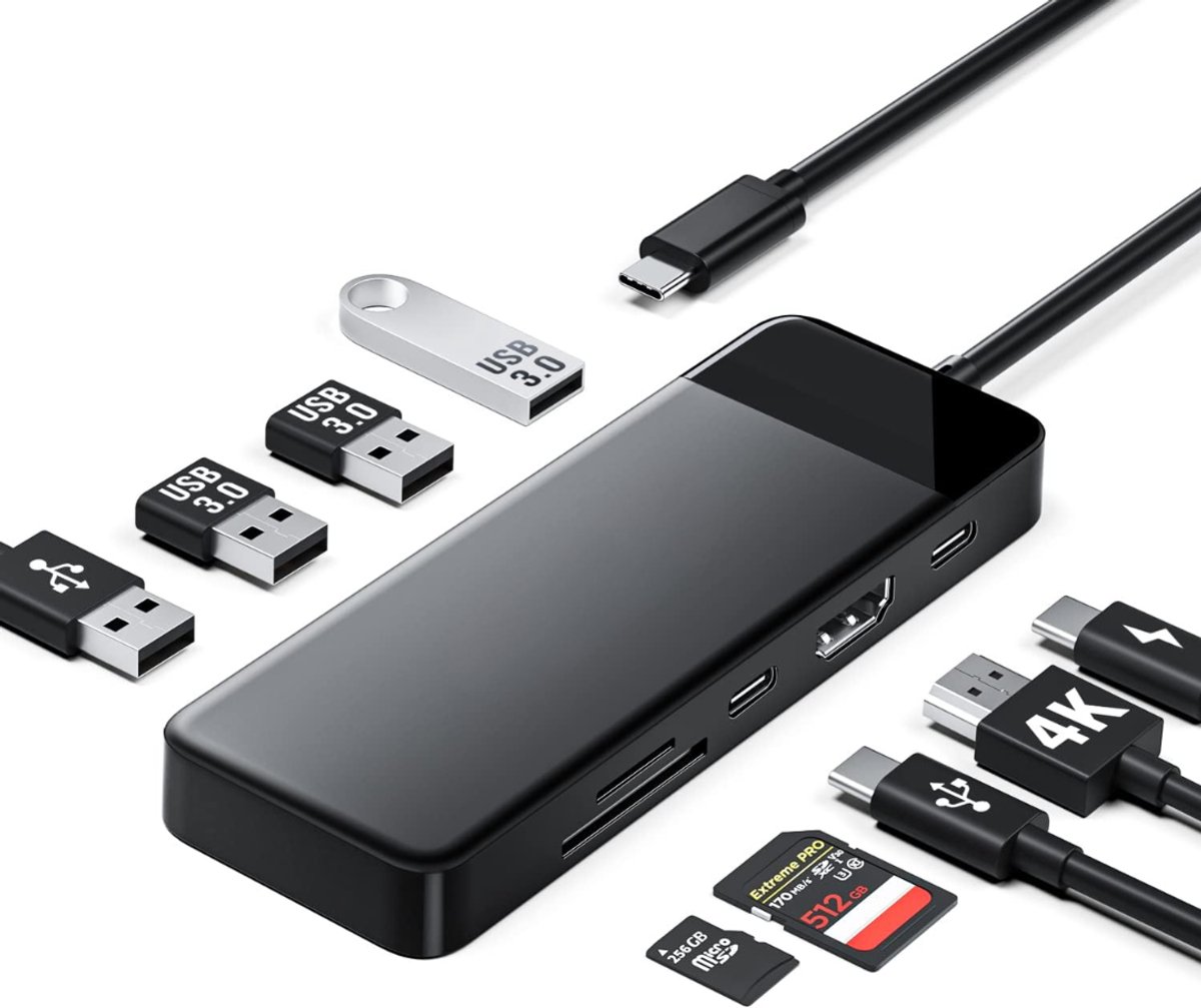 SNJY® Docking Station Laptop - USB-C Hub - Docking Station USB-C - 9-in-1 - Zwart