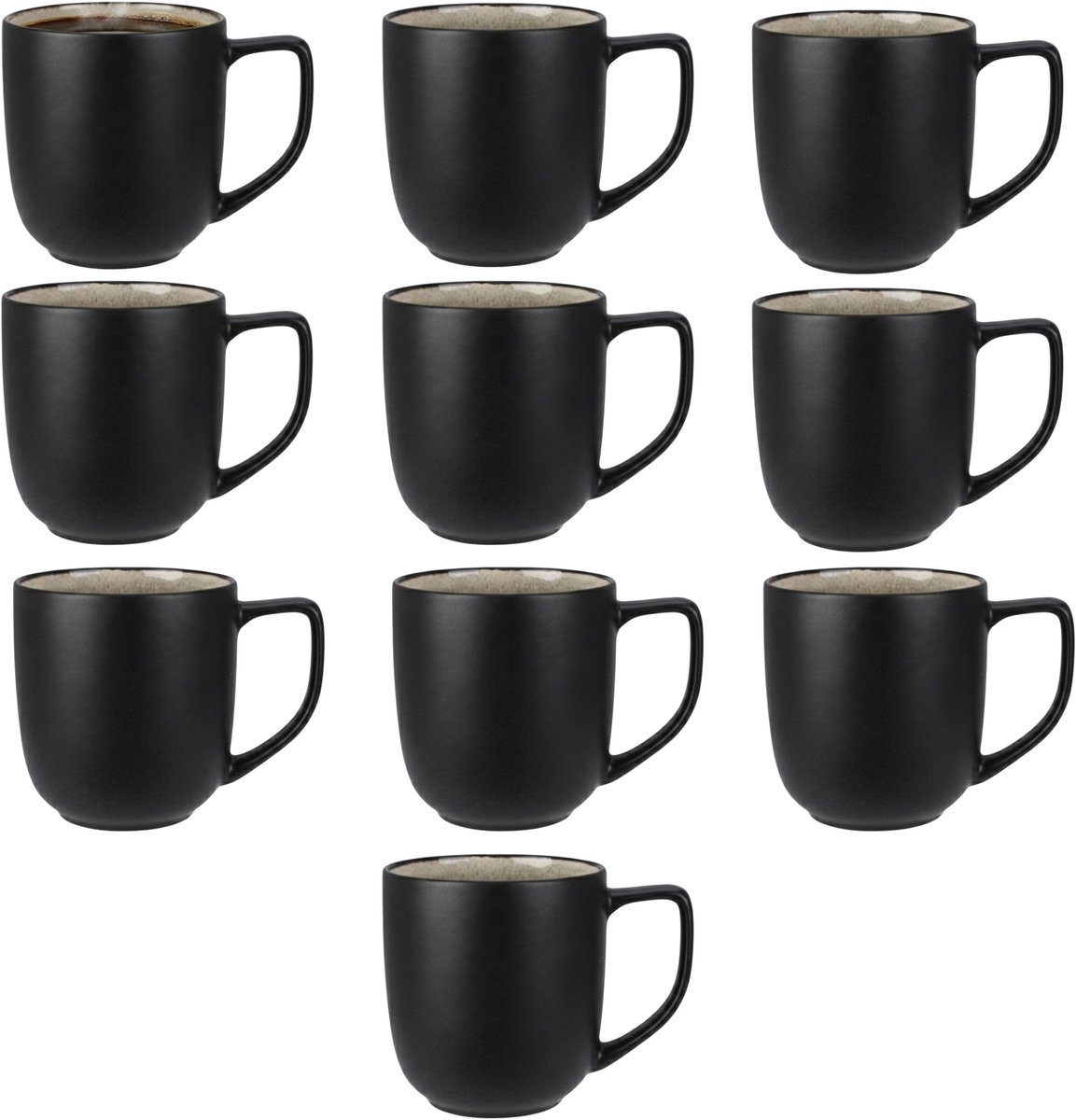 Siaki Koffiemok / theemok Glaze - 10x - mat zwart - 390 ml - mokken - kerammiek - tas