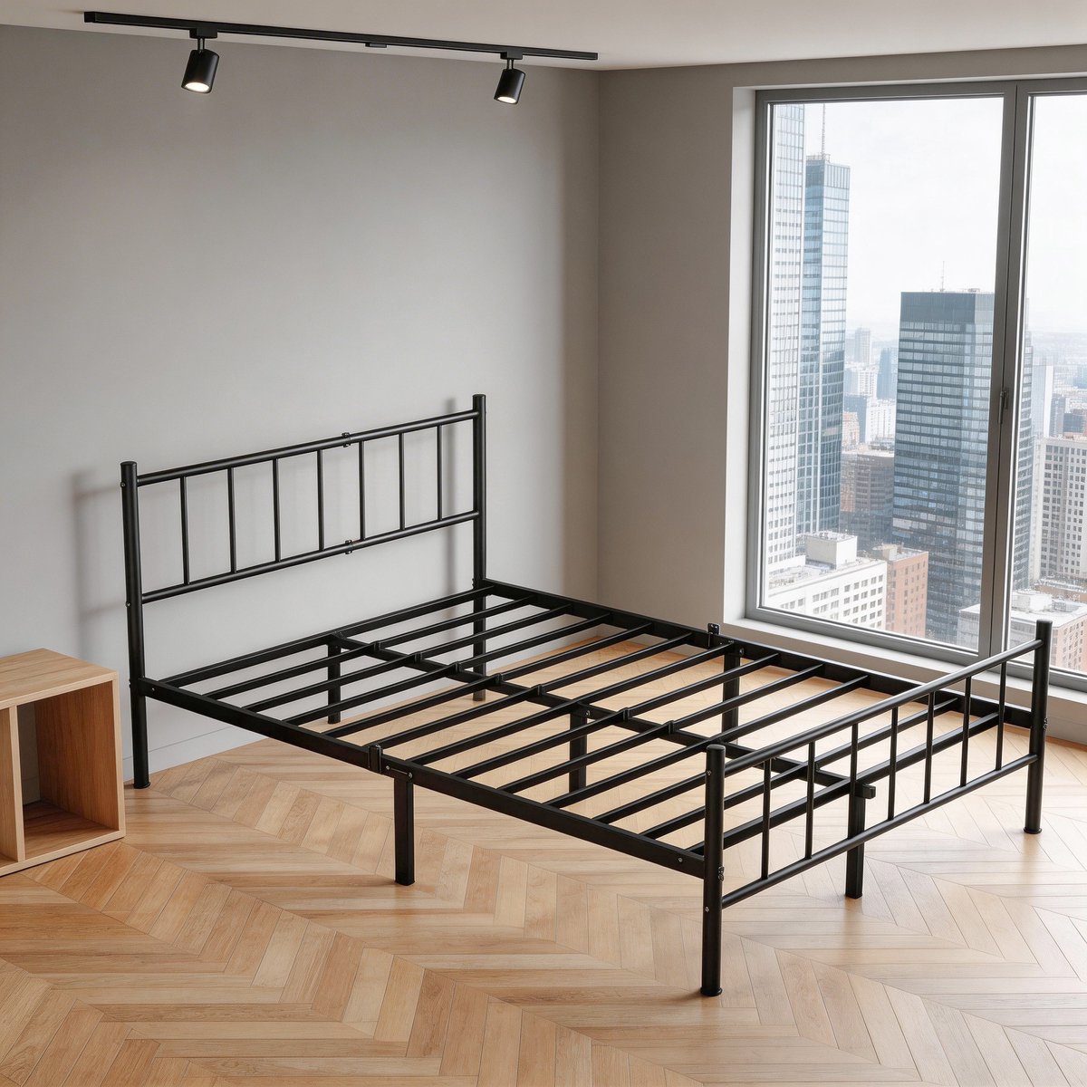 ACXIN Metalen Bed 140x200 cm met Hoofdbord en Metalen Lattenbodem - Stevig Bedframe van Metaal - Belastbaar tot 250 kg - Logeerbed en Tienerbed voor Slaapkamer en Gastenkamer Zwart