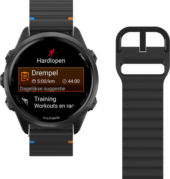 Just in case Siliconen Bandje Zwart voor Garmin Forerunner 55 / 165 / 570 42mm