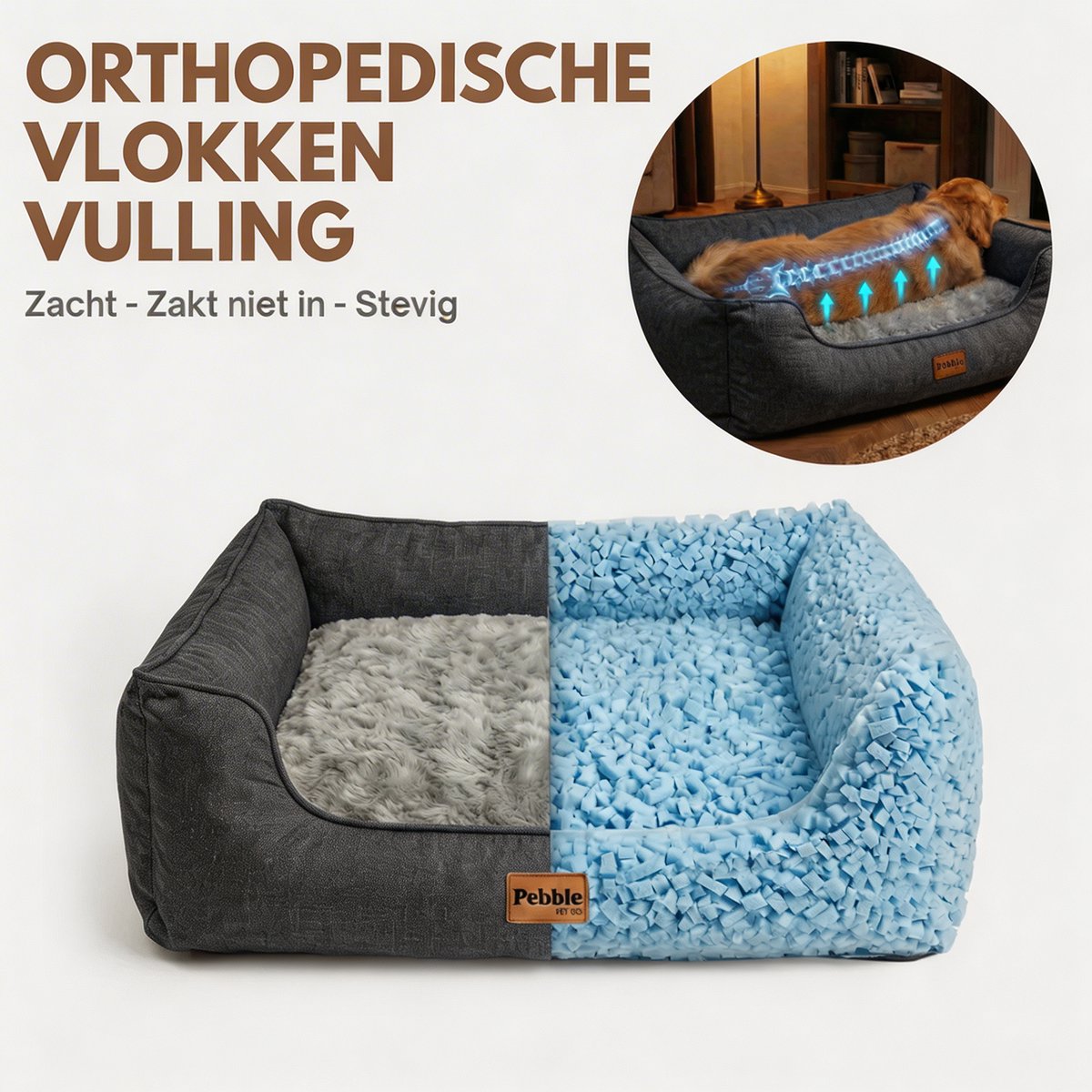 Pebble hondenmand 65 x 56 cm - Grijs - Orthopedisch Wasbaar Hondenbed - M - Stevige hondenmand - Ondersteunend - Hondenkussen – foto 6