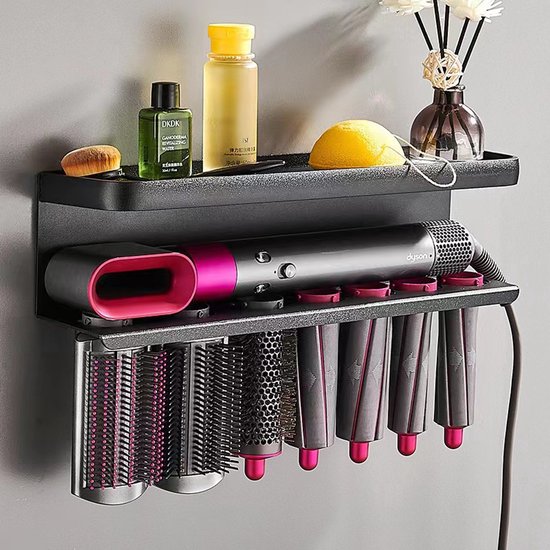 Geschikt voor Dyson Airwrap — Opbergstandaard / Wandhouder — Houder voor haardroger — Voor de badkamer — Installatie zonder boren
