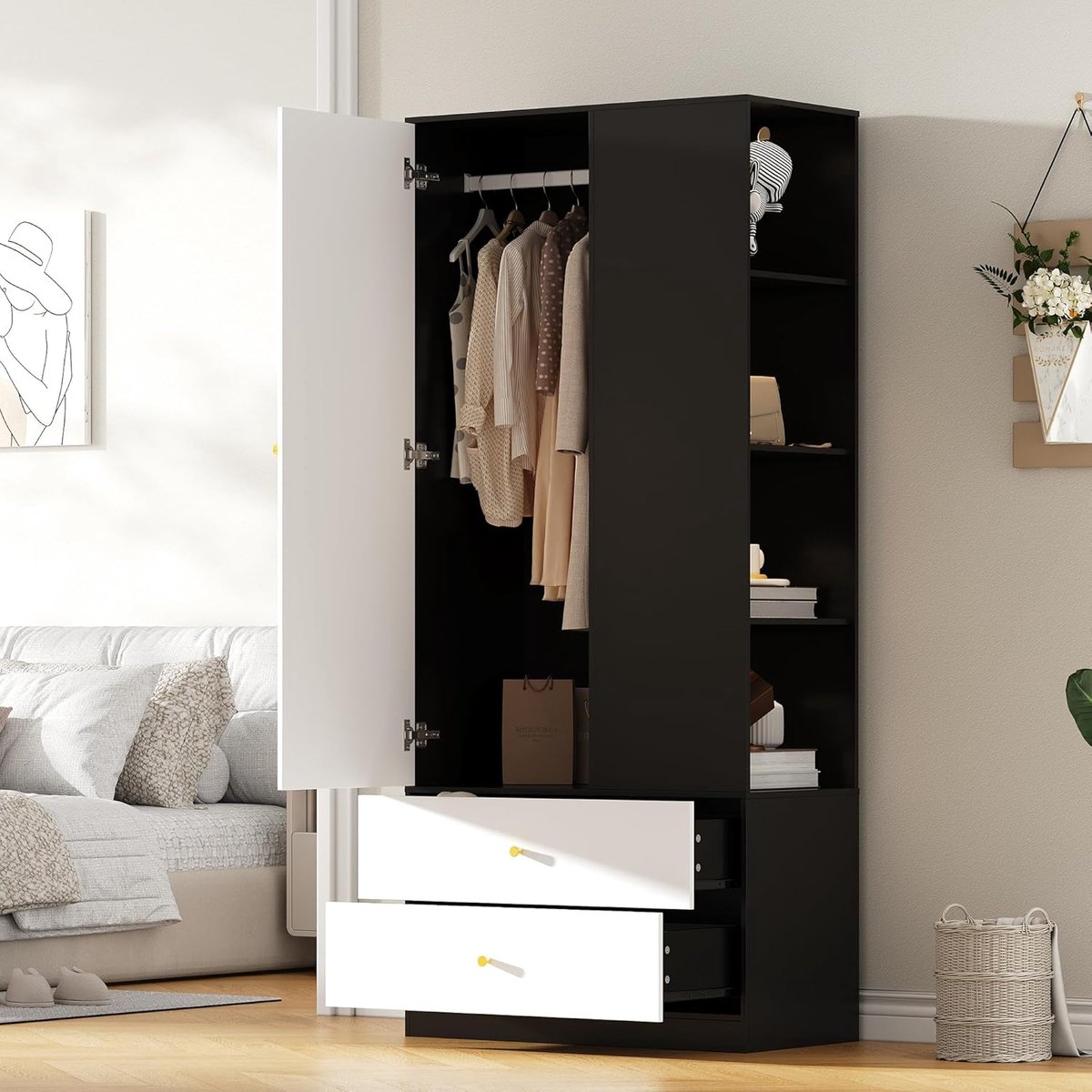 Luxe Kledingkast – Zwart – 80x180x40 cm – Industrohome