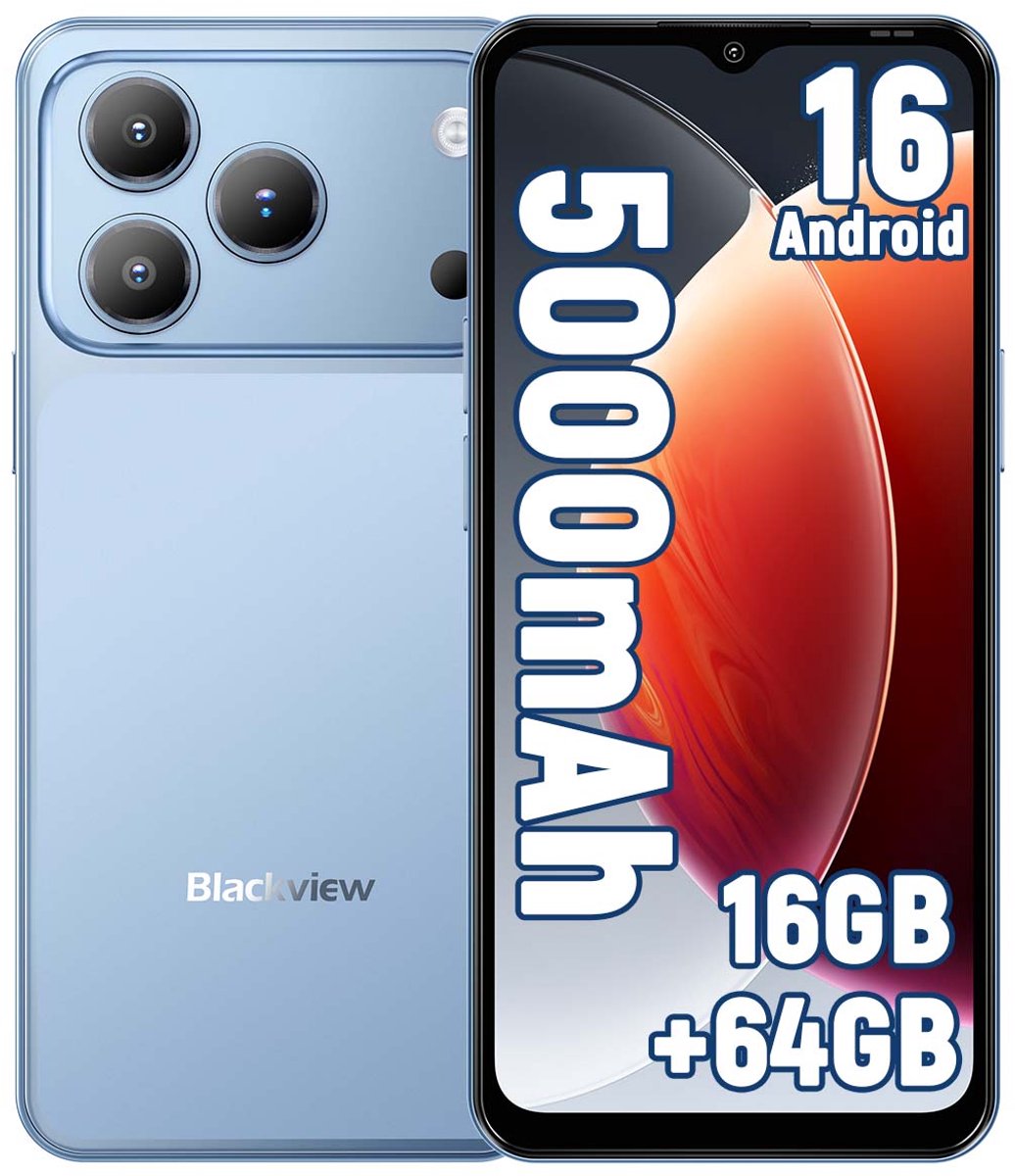 Blackview WAVE 7C Smartphone 4G - 16GB RAM - 64GB ROM - 6,56 inch - Android 16 Telefoon - 5000 mAh - Dual SIM - GPS - OTG - Blauw