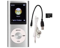 MP3 Speler - Bluetooth - Incl. 32GB SD Kaart - USB - Shuffle - Incl. Oordopjes - Voice recorder - Dictafoon - Draagbaar - Luidsprekers met verliesvrije geluidskwaliteit - Ideaal voor Sport, Kinderen en Volwassenen - zilver