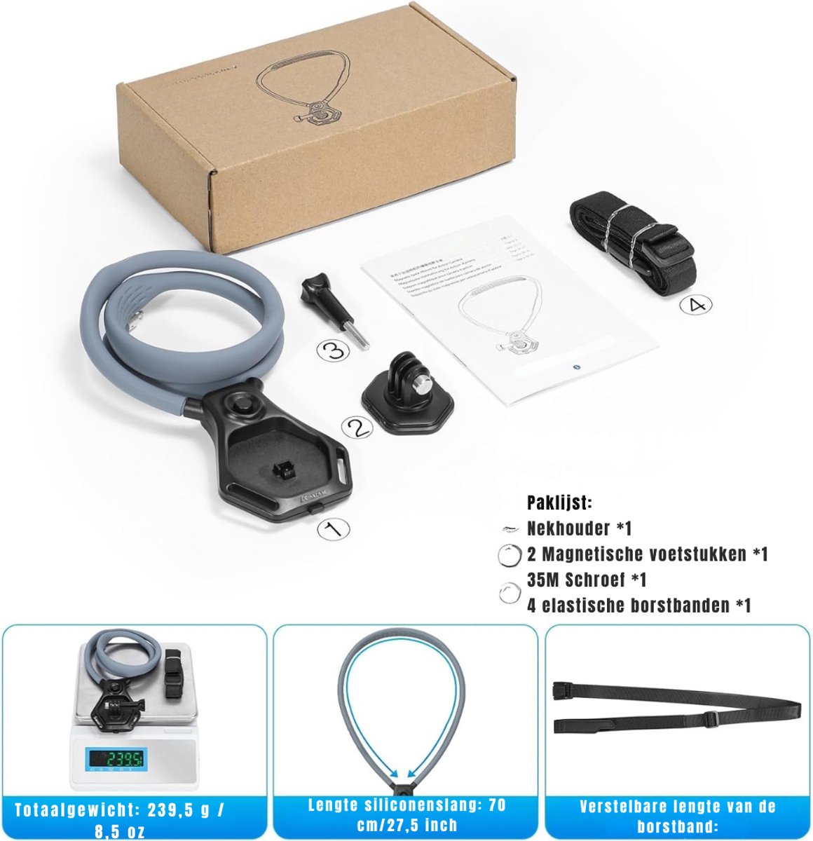 Core® Bodycam met Harnas - Bodycam Camera - Bodycam - Handenvrij POV voor GoPro Hero 13/Insta360 - voor First-Person VLOG- Grijs/ Zwart- 33cm x 21cm x 4cm; 239 g thumbnail 7