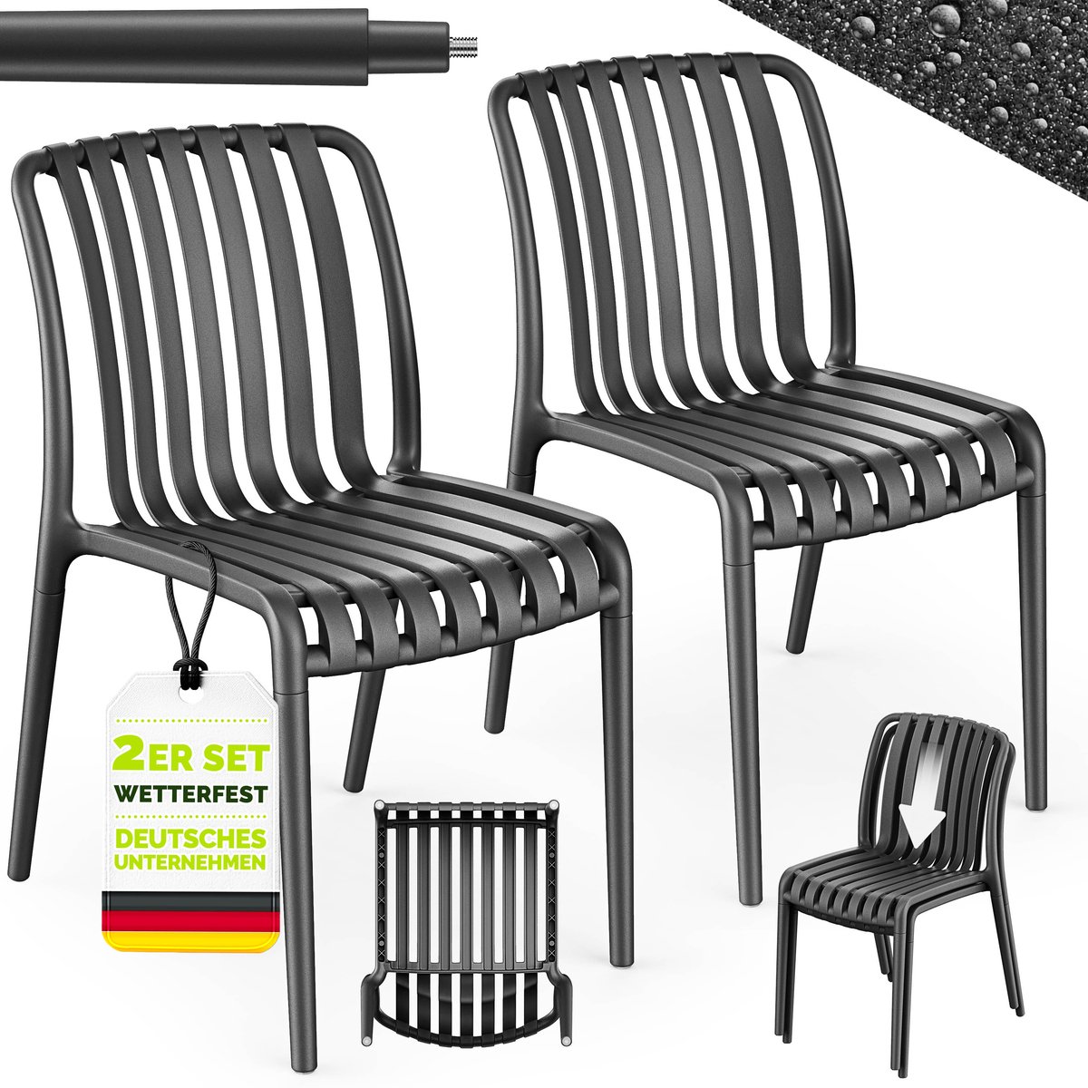 tillvex® Tuinstoelen 2-delige Set Stapelbaar Weerbestendig zonder Armleuning | Outdoor Stoelen tot 120kg Belastbaar | Tuinstoelen Outdoor | Terrasstoel Tuinmeubelen Balkon Tuin Terras