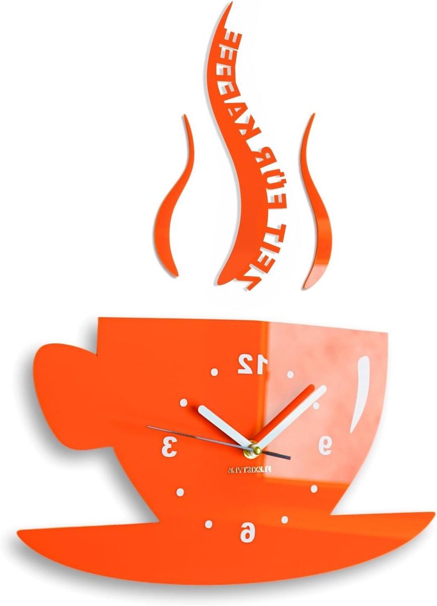 Wandklok Keuken - Moderne Klok - Tijd Bijhouden - 3D DIY Design - 32 x 19 cm - Oranje