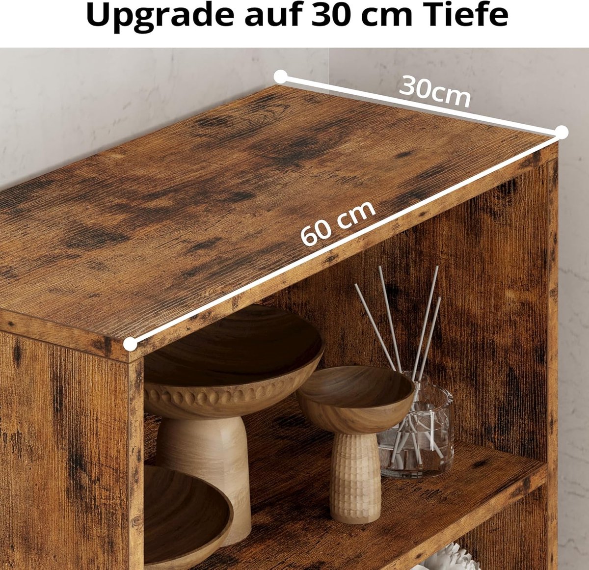 Boekenkast industriële stijl met deuren – 5 niveaus opbergrek met 2-deurs kast & open planken – staande vitrinekast / archiefkast / boekenkast voor woonkamer, kantoor, slaapkamer – vintage bruin – 60x30x150 cm – ABTKantoor