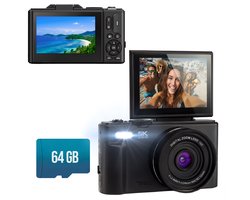 Senzo Digitale Camera 5K met WiFi - 75MP - 18 x Zoom - 60FPS - Fotocamera - Fototoestel - Compact Camera - Vlog Camera - Video Camera - Incl. 64GB