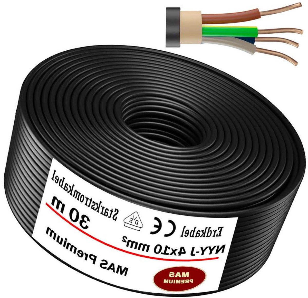 Krachtstroom aardkabel - Netstroomkabel elektrische kabel - Vaste installatie buiten - VDE-norm voldoet - 4 x 10 mm² 30 meter
