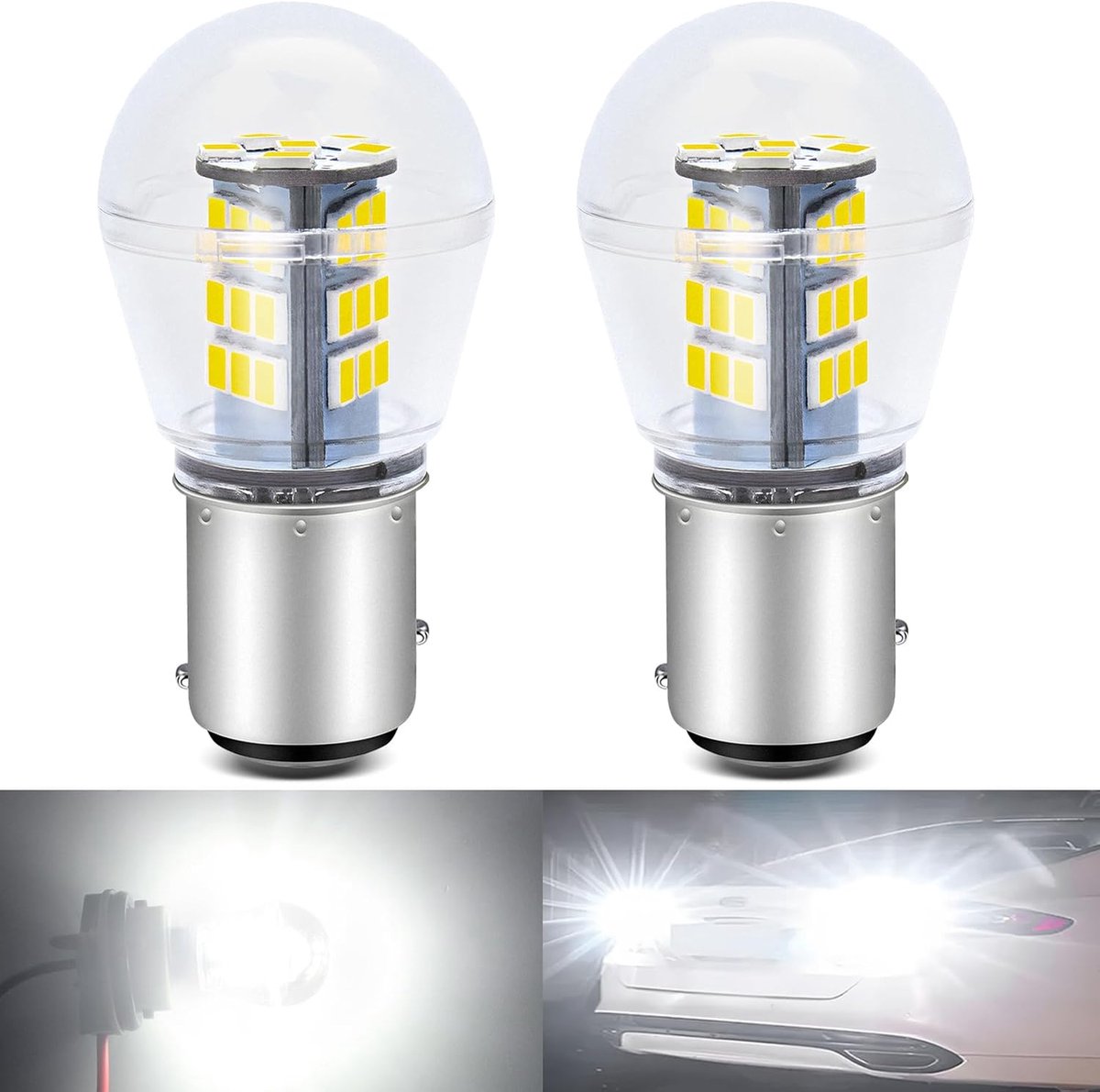 Set van 2 Extreem Heldere Witte BAY15D LED-Lampen 1157 RVS 33-SMD 10-30V DC