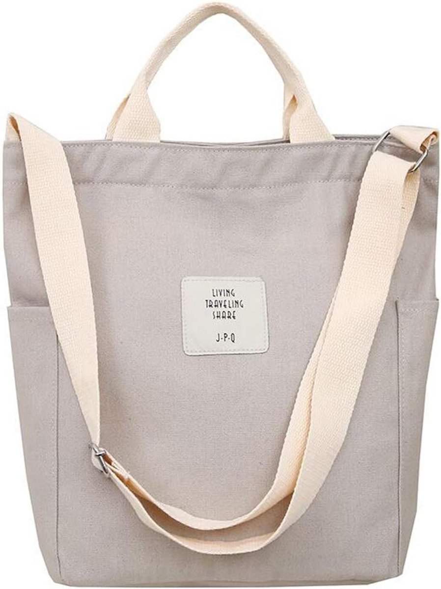 Tote Bag Vrouwen Canvas Ruime Winkel Handtas met Rits Sluiting & Verstelbare Schouderband
