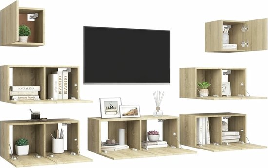 LAPOOH 3079027 TV Stand Set, 7-Piece Sonoma Oak Made of Chipboard, TV Furniture Set, TV Furniture Set, Modern TV Cabinet Set for Living Room — afbeelding 4