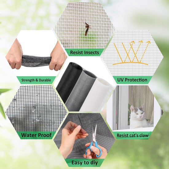 Reparatieset Horren - Gaas & Deurgaas - Scherm Herstellen - Duurzaam Glasvezel - 48 x 118 Inch - Wit — afbeelding 3