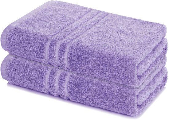 Lavea® Set van 2 handdoeken 80x200 cm, 100% Katoen – Grote badhanddoeken, saunahanddoeken, badlaken, strandlaken – Lavendel