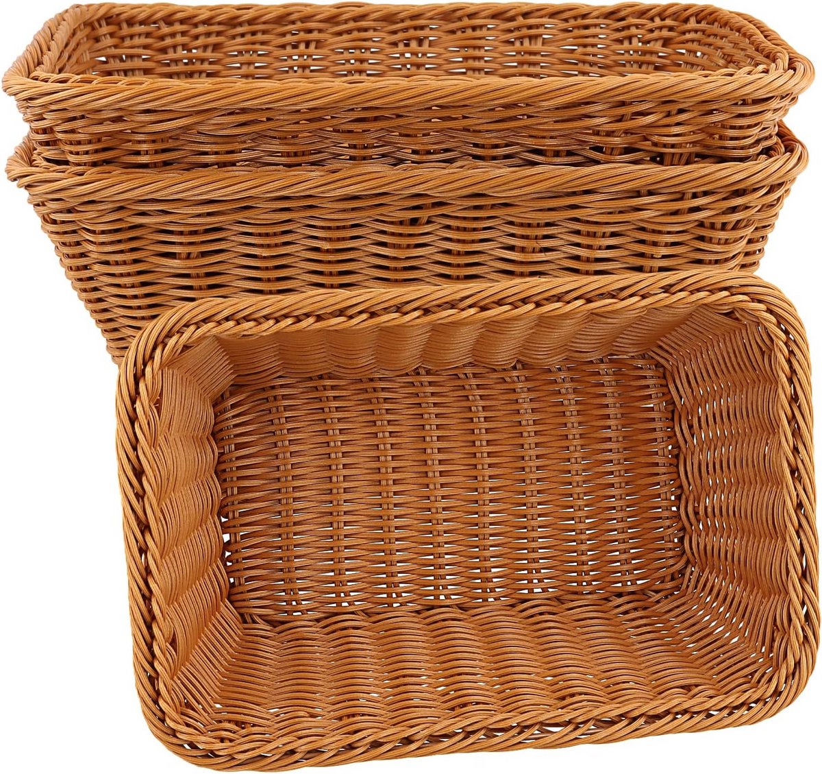3 stuks rechthoekige polyrieten manden 30 x 20 x 10 cm - natuurlijk rieten uiterlijk voor brood, fruit en groente