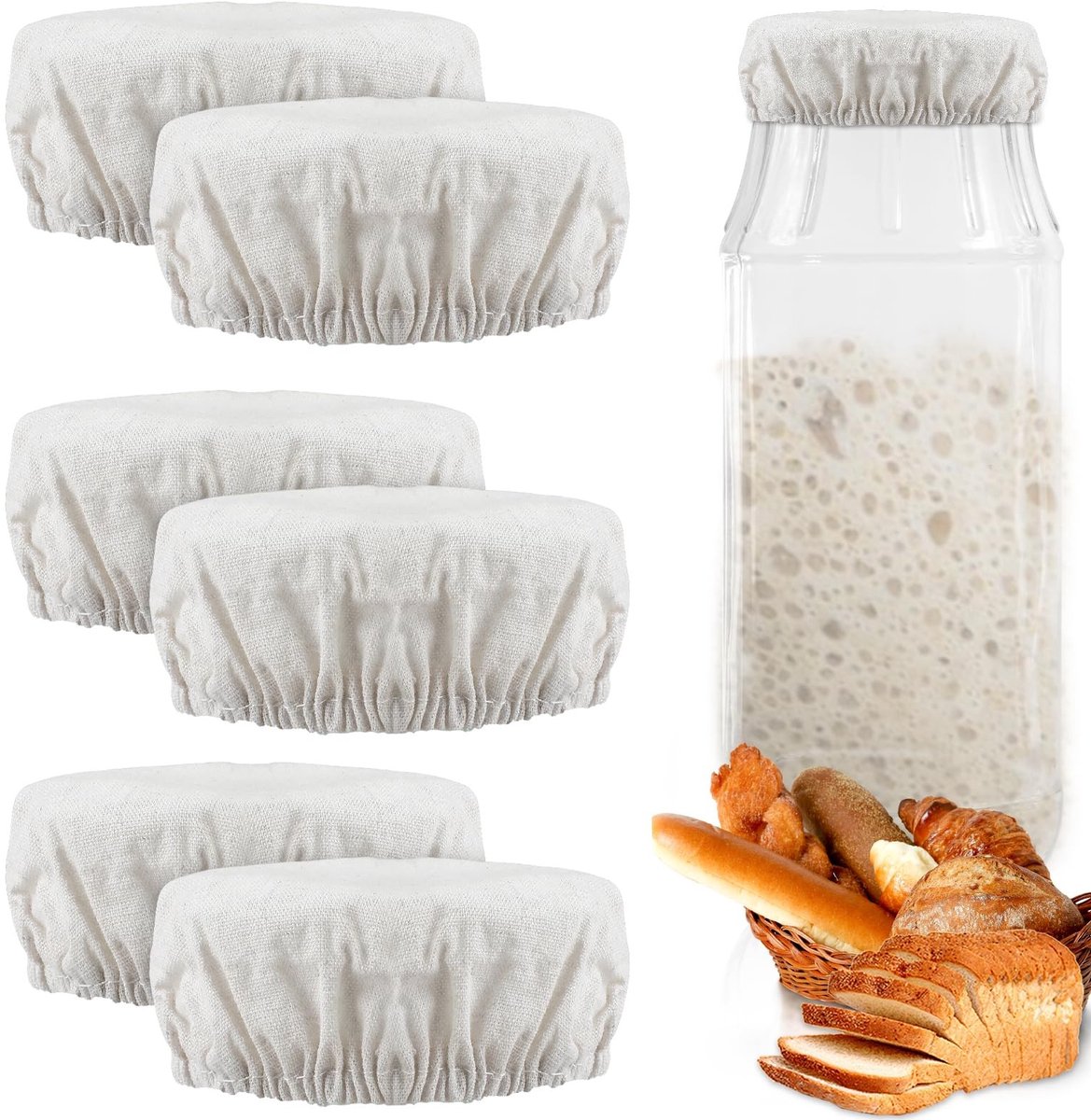 MTTproducts- Fermentatiedeksels Set van 6 - Geschikt voor 7,6-10,1 cm Jars - Ademend Katoen - Voor Fermentatie - Ideaal voor Sourdough en Kombucha - Diameter 10-11 cm - Fermentatiedoeken