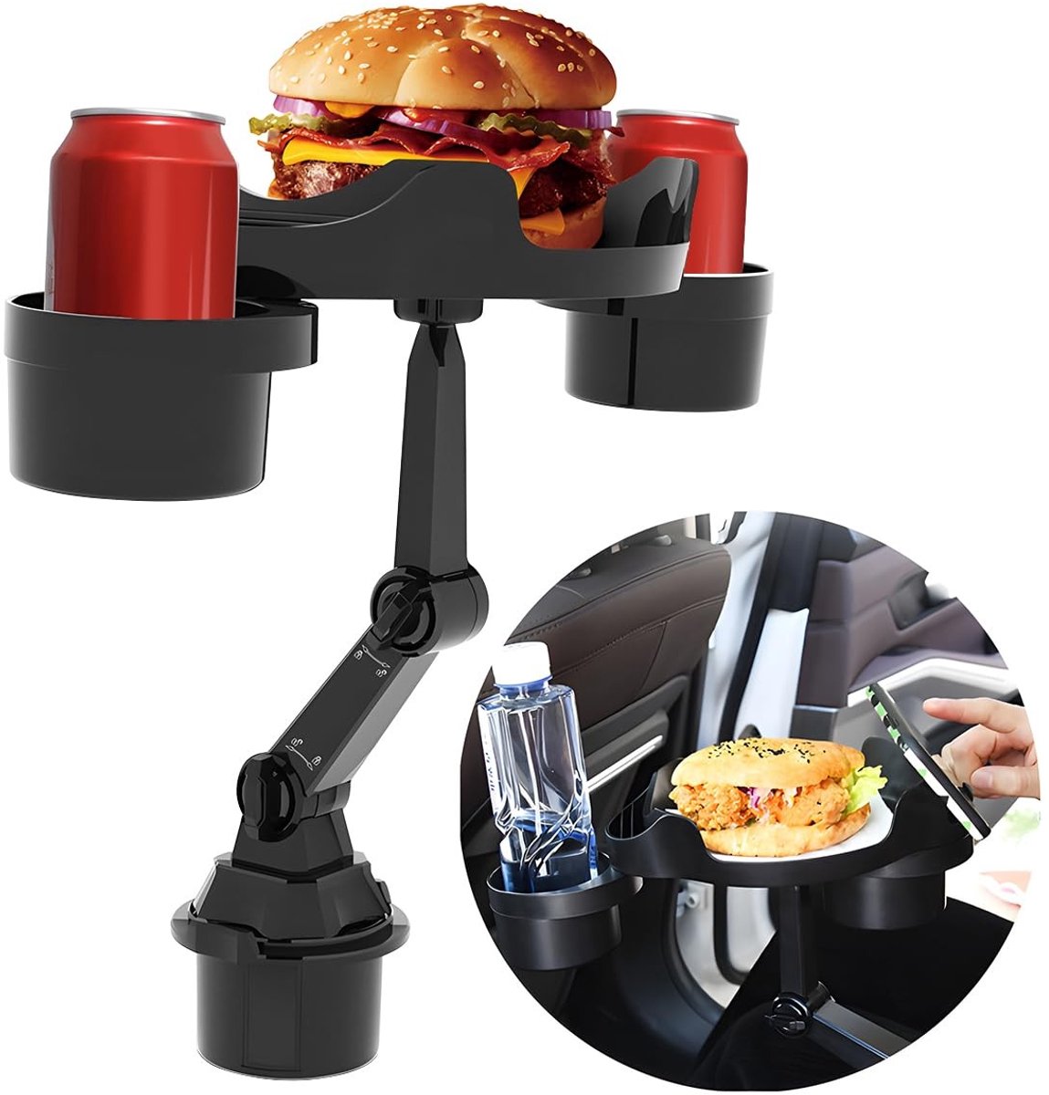 MTTproducts- Autobekerhouder 360° Verstelbaar - Auto Bekerhouder - Lade - Universeel - Zwart - Duurzaam ABS Kunststof - Autobeker