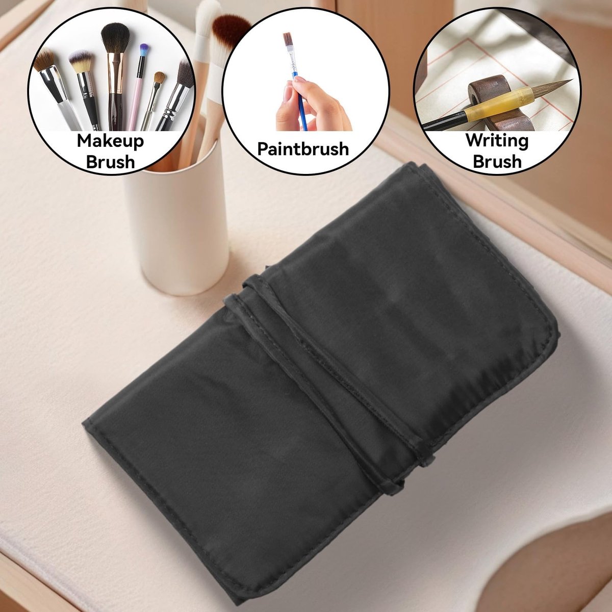 NTH products- Make-upborstelorganisator Grote Capaciteit - Draagbare Make-upborstel Tas - Oprolbare Tas - Cosmetische Reisopbergtas - Nylon Materialen - 26 Gaten Opslag - Make-up Tas