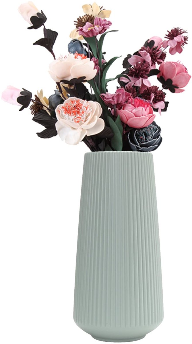 MTTproducts- Vaas Groen - Plastic Vaas - Decoratieve Vaas - Moderne Vaas - Cilindrische Vaas - Duurzaam Materiaal 15x30 cm - Bloemenvaas