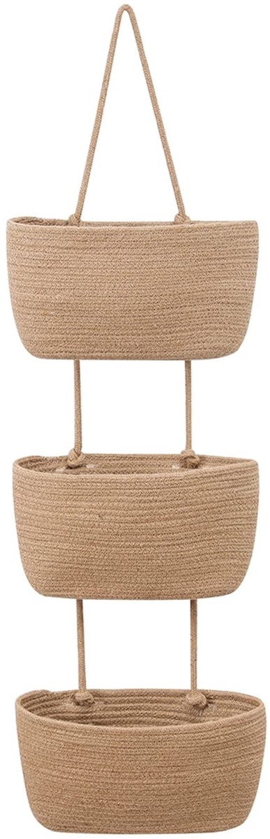 MTTproducts- Opbergmand Hangend - Katoenen Touw - 3-Traps Organizer - Kinderkamer/Slaapkamer - 36 x 8 x 20 cm - Landhuisstijl - Wandorganizer