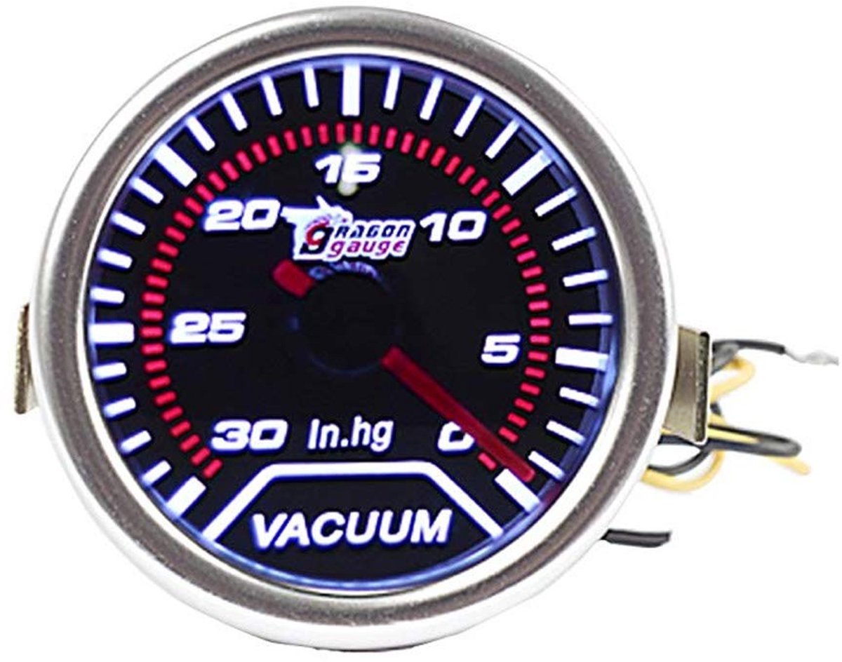 MTTproducts - Vacuum Meter - Universele Vacuüm Meter - 52mm - LED Verlichting - Voor Auto's Motoren en Botenn