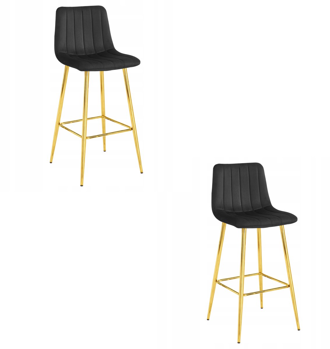 LEOBERT Set van 2 Barkrukken POZZA - Zwart Fluweel - Gouden Metalen Poten - Moderne Barkruk met Rugleuning