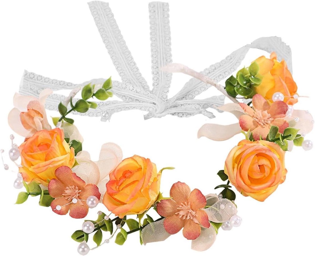 Bloemenhoofdband Stof - Rozen Haaraccessoire - Feestelijke Aankleding - Handgemaakt Kant Kralen - Lichtgewicht 22g - Meerdere Kleuren