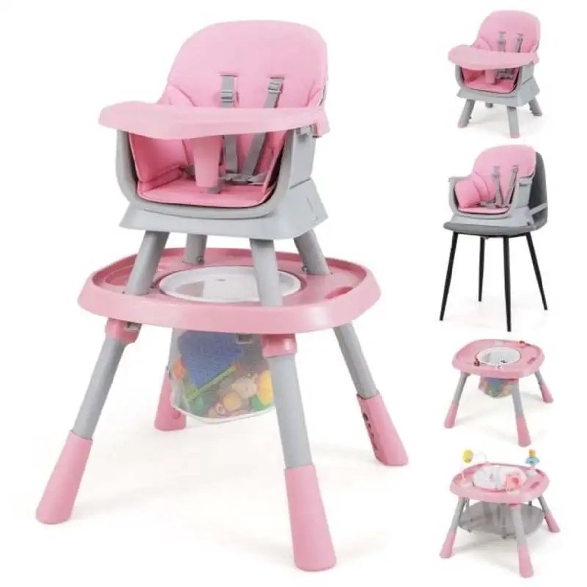 Dailygoods 16-in-1 converteerbare kinderstoel met afneembaar dienblad en 5-punts gordel - Roze