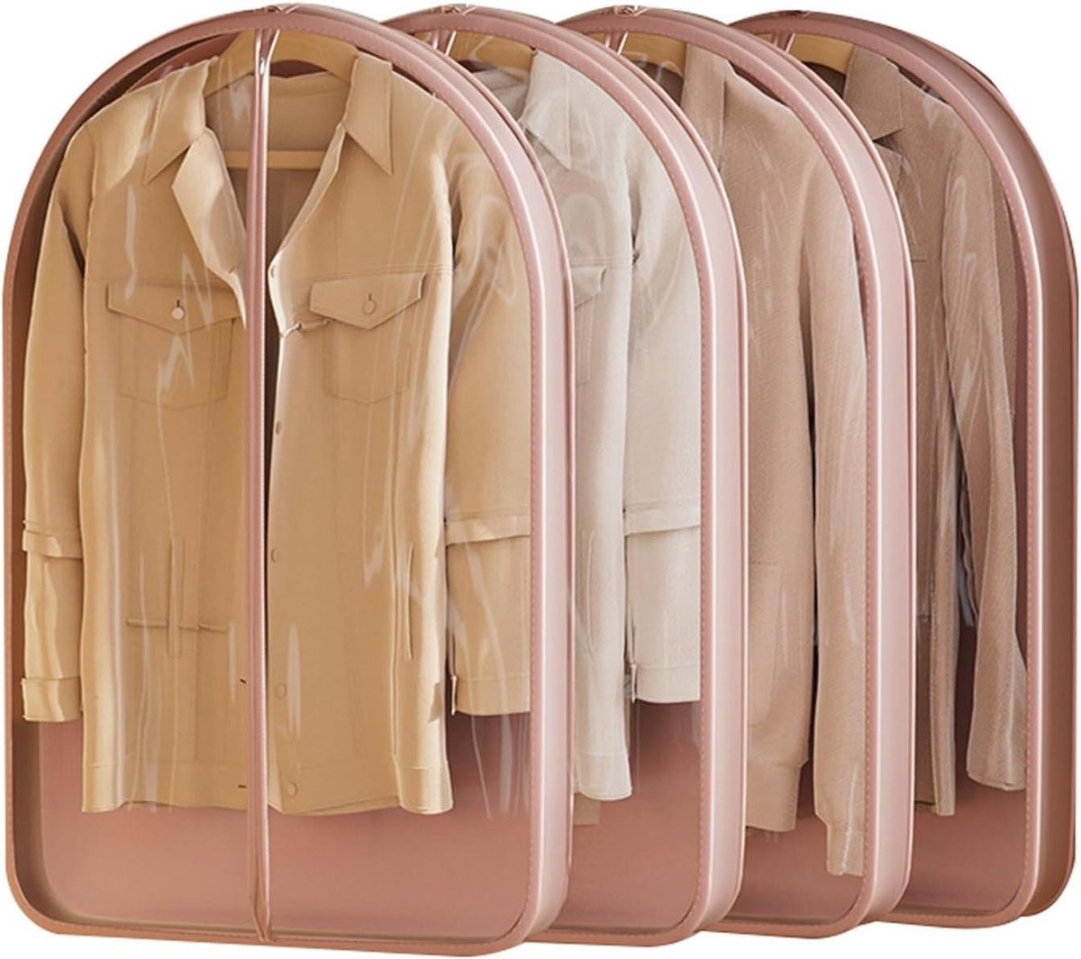 Kledinghoezen Set - Beschermhoezen Garderobe - Kleding Opbergen - Transparant Venster - 4 Stuks 60x90 - Roze
