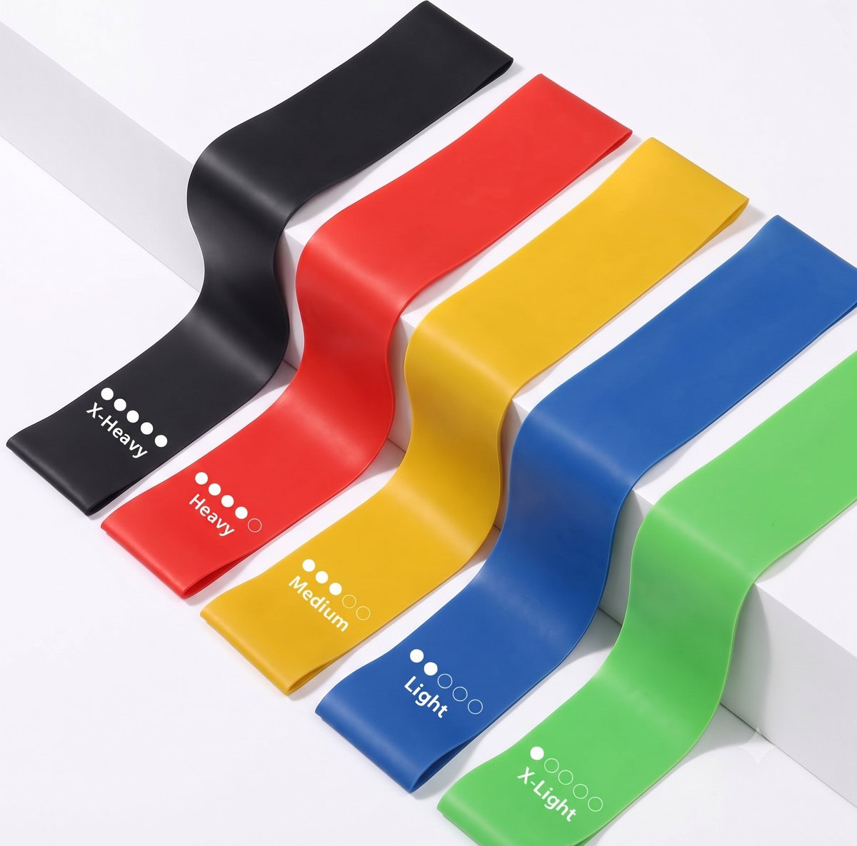 Weerstandsband - set van 5 - verschillende kleuren - fitness - yoga - gym - stretch elastiek - resistance band - verschillende standen - ATHLIX