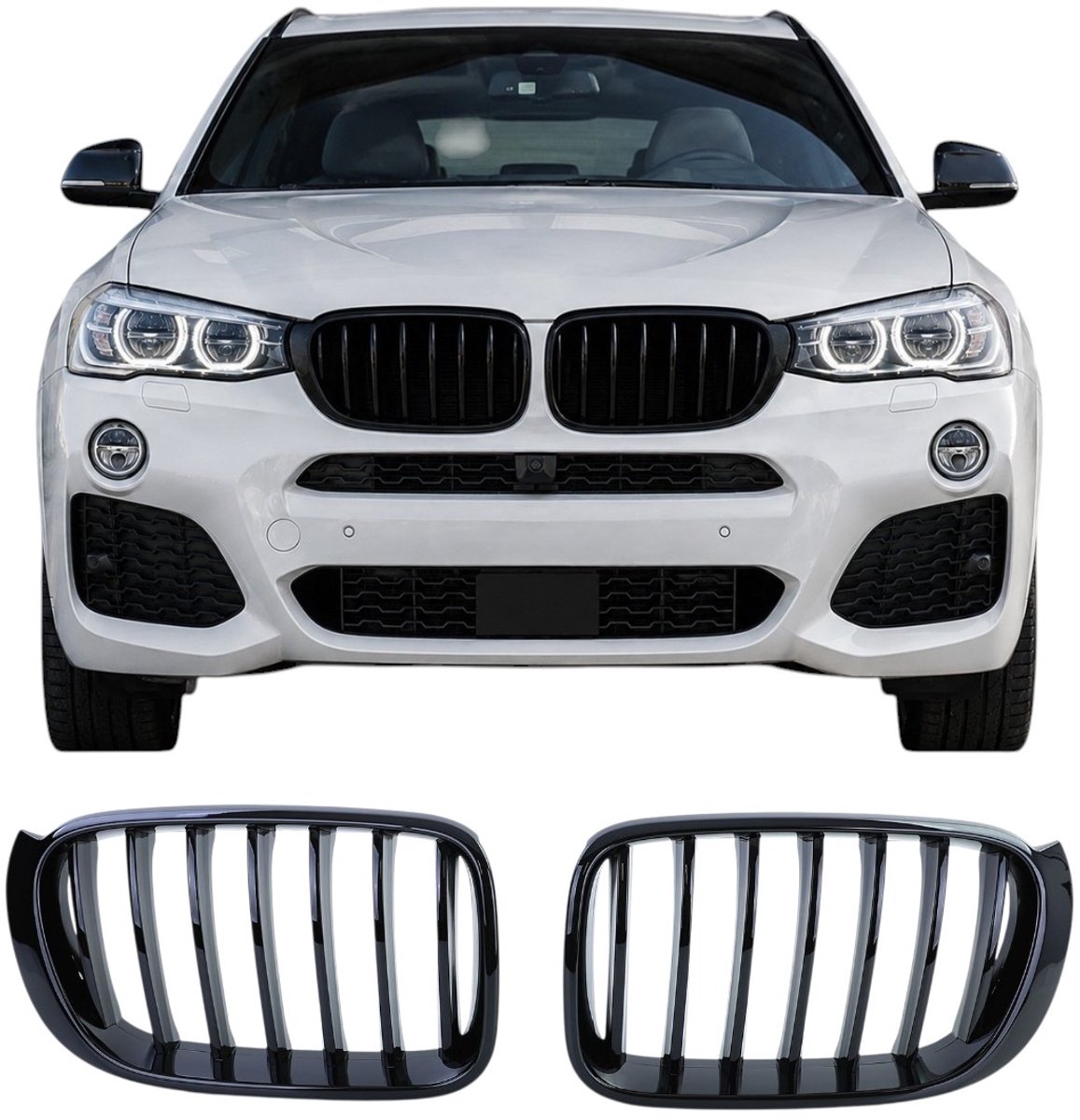Grill Nieren Hoogglans Zwart – Geschikt voor BMW X3 F25 & X4 F26 – Enkel Spijlen – Set van 2.