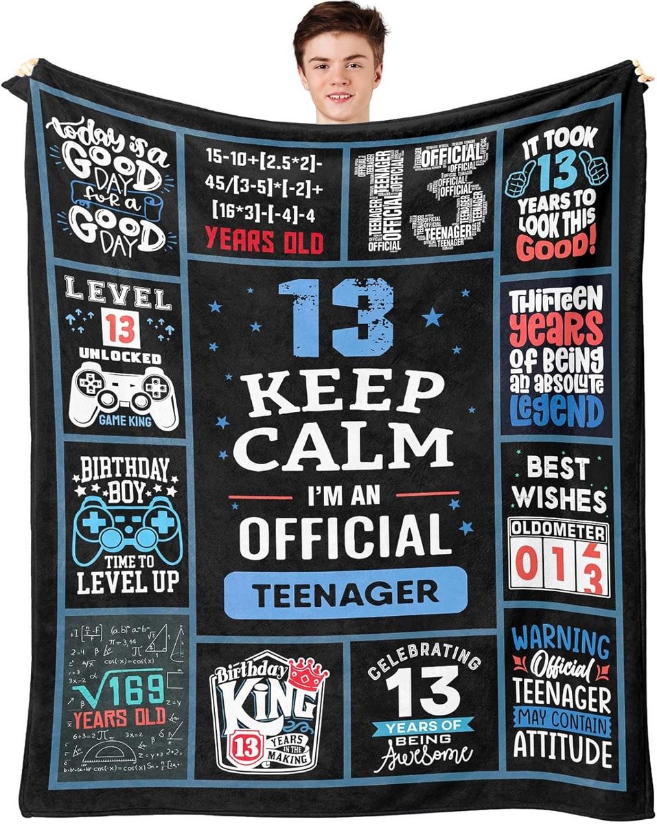 Officiële tiener 13e verjaardagscadeaus voor jongens - plaid 132 x 137 cm, grappige cadeau-ideeën en decoraties voor 13 jaar oud