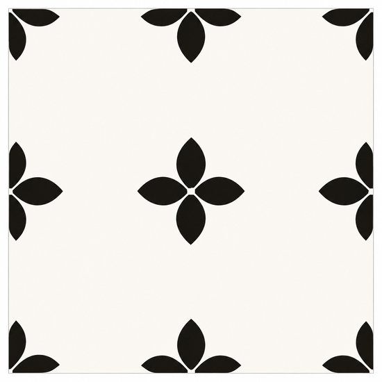Plaktegels Portugese Bloem - 10 Stuks - 30x30 cm - Zwart - Zelfklevende Tegelstickers Vloer
