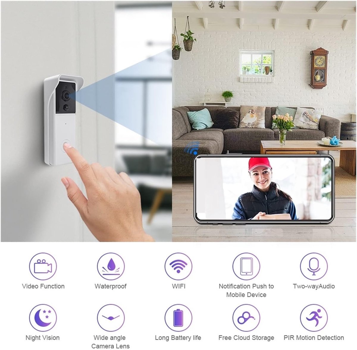 Smart Doorbell Kijkgaatje Video Intercom Eye Deurbel Ring PIR Bewegingsdetectie Draadloze Outdoor Camera Monitor Home Security Voor streaming – foto 4