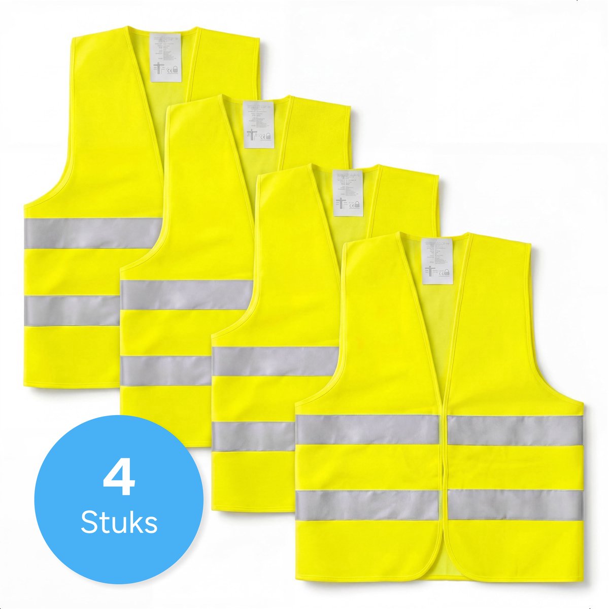 MasonPro BHV Hesje - 4 Stuks - Fluo Hesje Volwassenen & Kinderen - Veiligheidshesjes - Reflectievest - Reflecterend vest - Veiligheidsvest - One Size - Geel