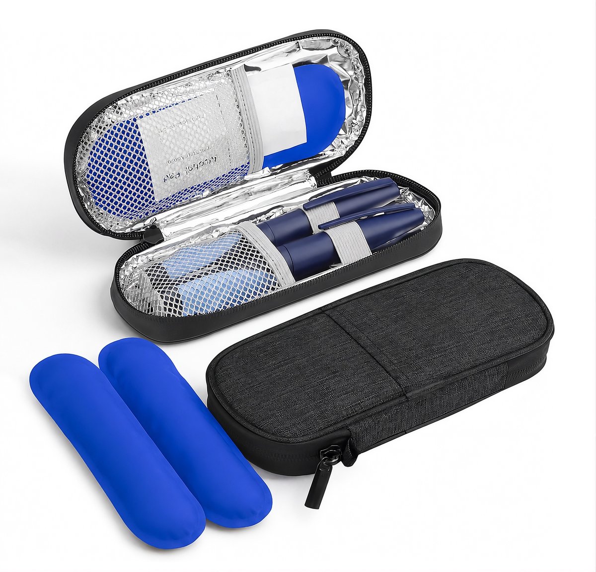 Rainbecom - Insuline Koeltas met 2 Ice Packs - Diabetes Koeltas – 19.5x8.5x3cm - Diabetische Reistas - Insuline Etui - Insulinepennen - Medische Koeltas voor Insulinespuit - Draagbare - Zwart