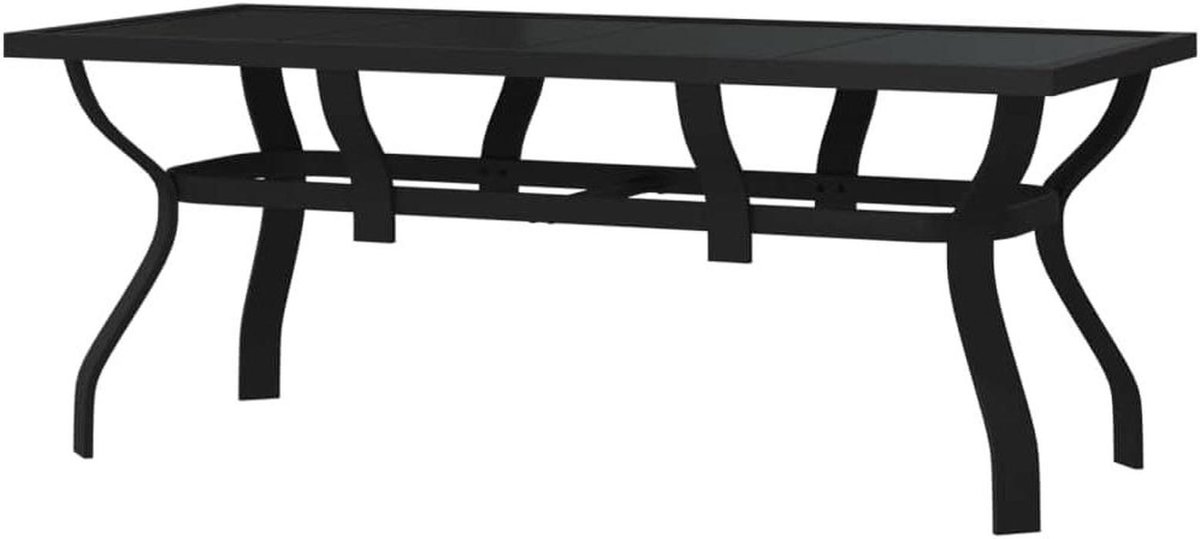 Klassieke tuintafel - Eettafel buiten - Gezellig buiten eten - Gehard glas blad - 180 x 80 cm - Zwart