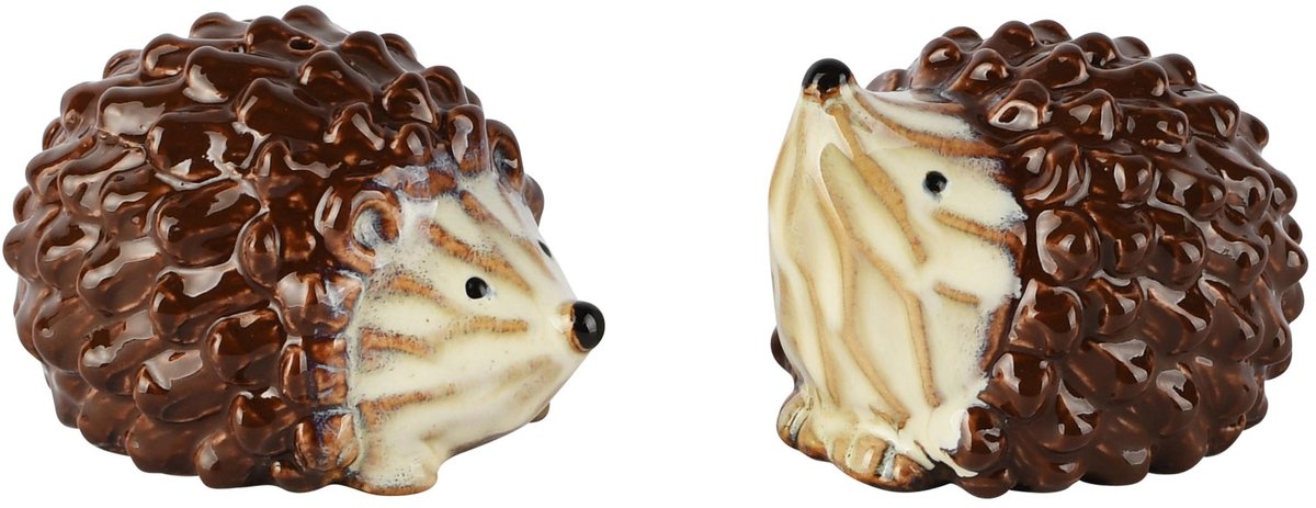 Dekoratief | Duo peper/zout egeltjes, bruin, keramiek, 9x7x6cm | A265828