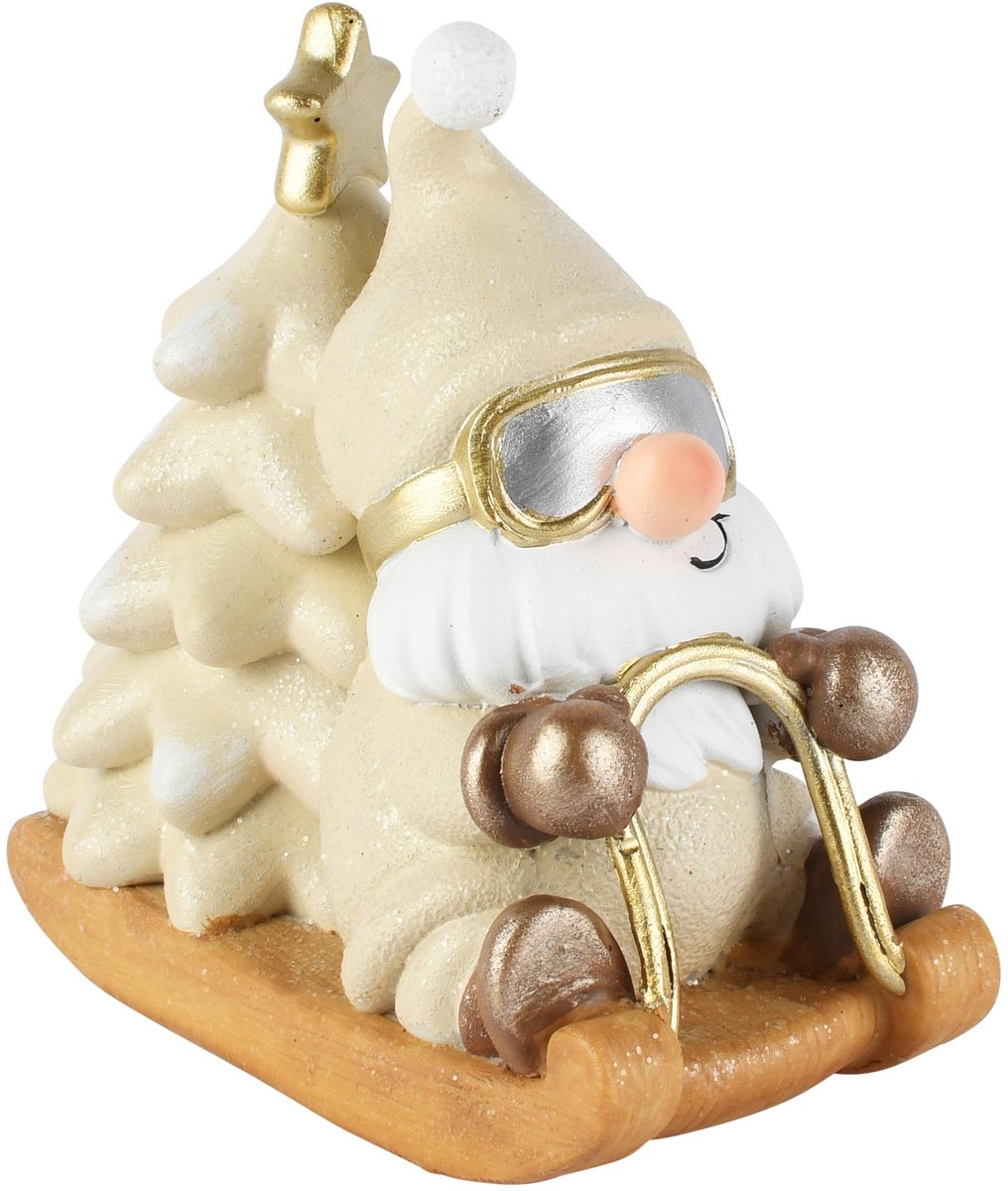 Dekoratief | Santa gnoom op slee, cr?me/wit, resina, 12x7x12cm | A265846