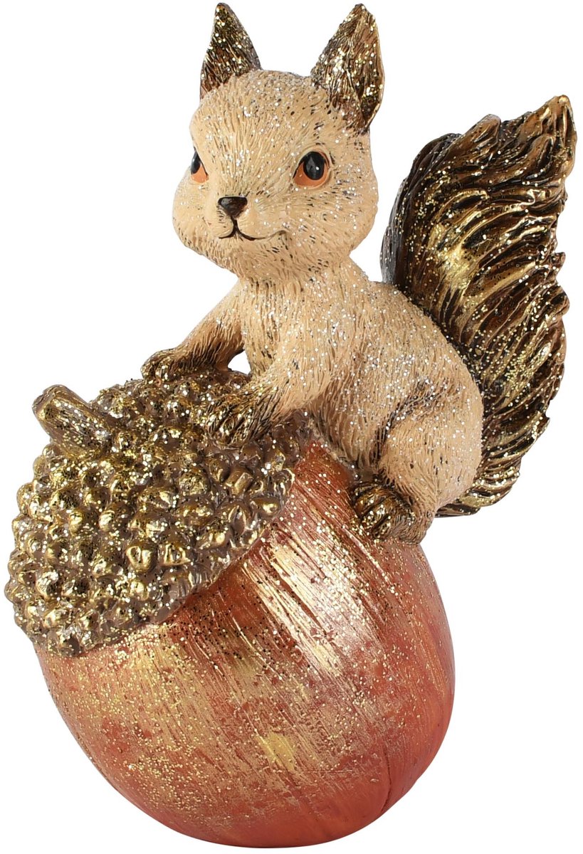 Dekoratief | Eekhoorn op eikel, bruin/goud, resina, 12x8x17cm | A265894