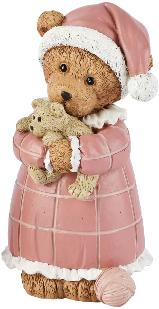 Dekoratief | Beertje staand in pyjama, bruin/roze, resina, 7x6x13cm | A265716