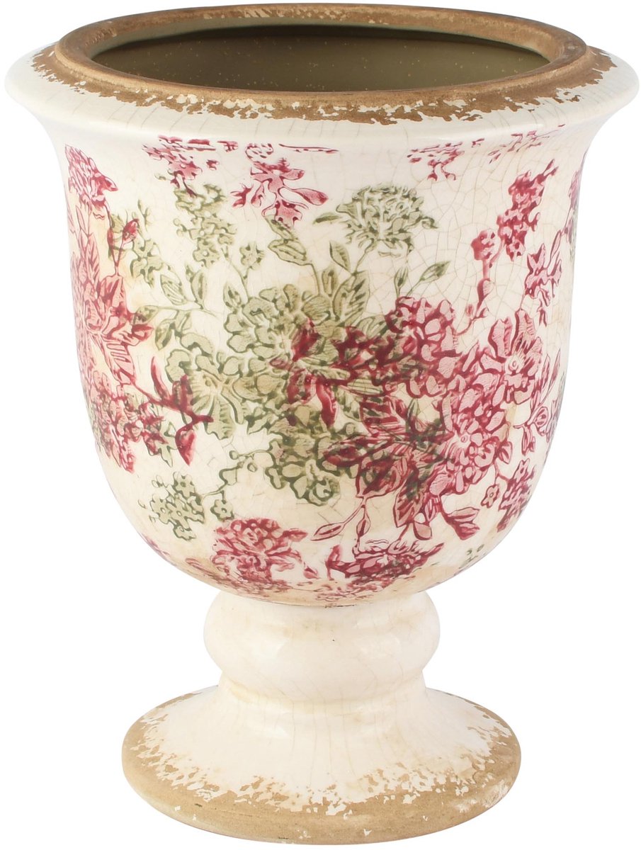 Dekoratief | Bloempot op voet 'Magenta Floral', keramiek, 17x17x21cm | A265456