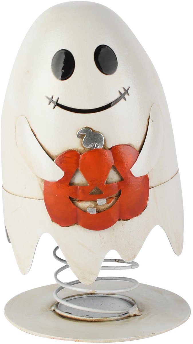 Dekoratief | Wiebelspook op veer, wit/oranje, metaal, 10x10x17cm | A265410