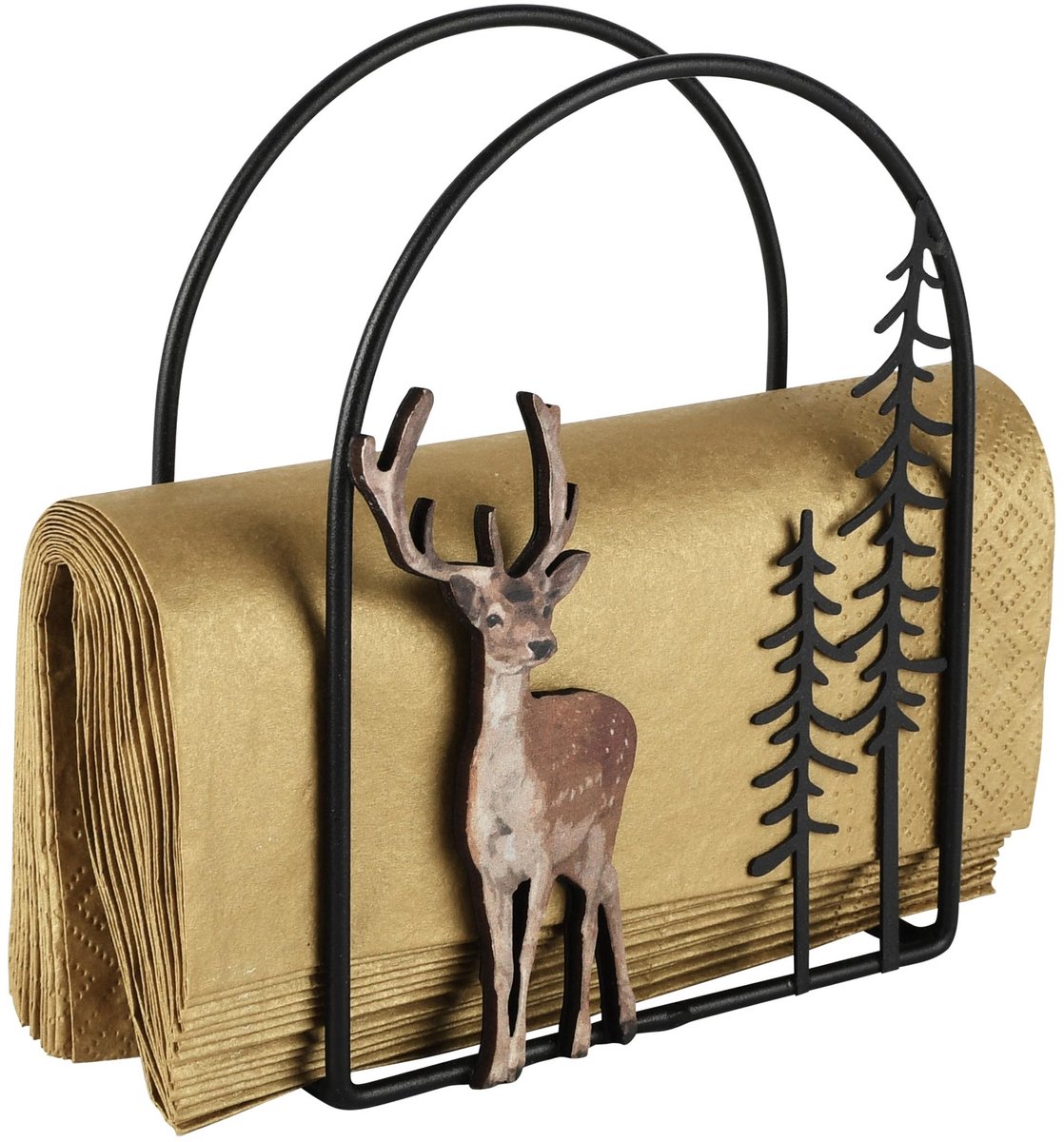 Dekoratief | Servettenhouder 'Deer Scene', zwart/naturel, metaal, 12x5x15cm | A265203