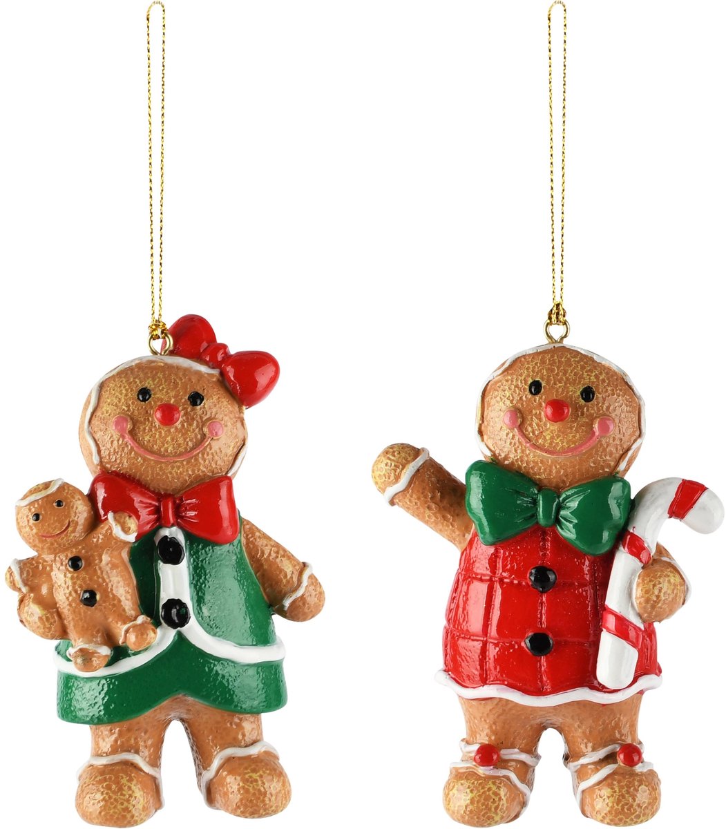 Dekoratief | Hanger cookie m/zuurstok, rood/groen, resina, 6x3x9cm, set van 2 stuks | A265290