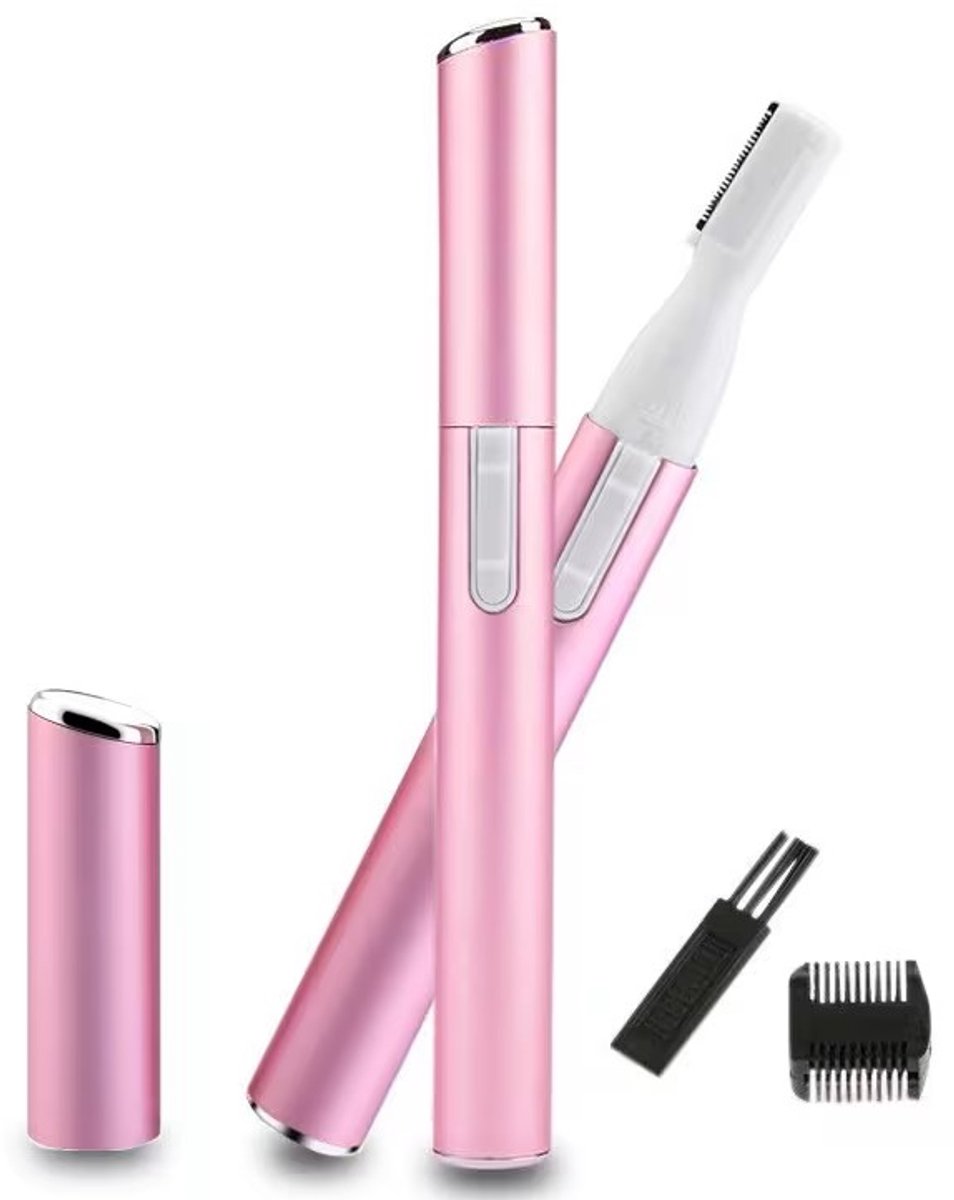 Mini Scheerapparaat + Trimopzetstuk - Ultra scherpe Dames shaver - Wenkbrauw + Neushaar + Gezichtshaar Trimmer - Exclusief 1x AAA Batterijen - Perfecte Haarverzorging op Reis - Kleur: Roze